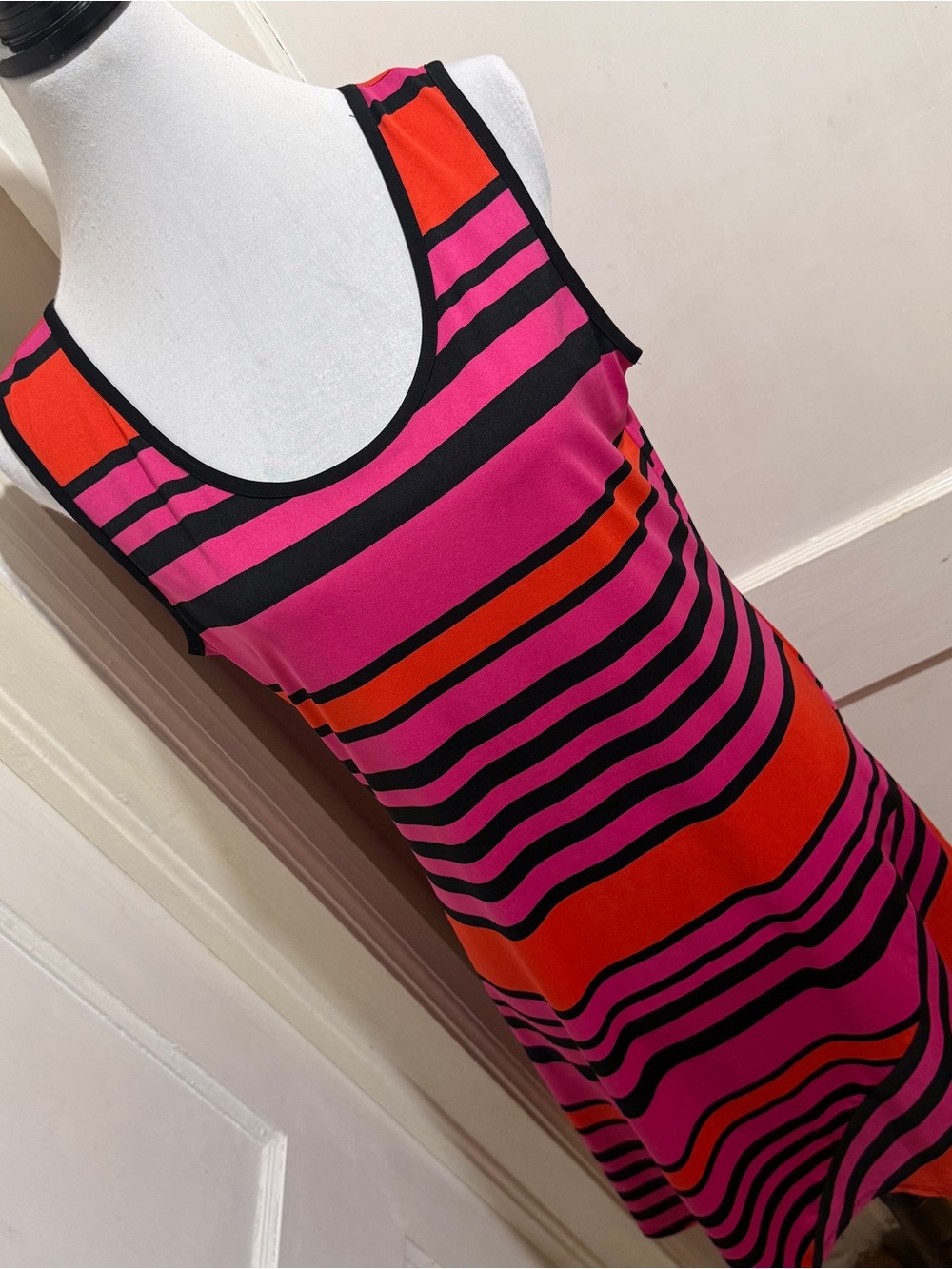 MSK Pink and Gray Horizontal Stripe Dress